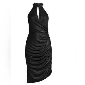 Aidan Mattox Black Halter Draped Midi